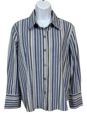 Jamaica Bay Petite Large Blue Stripe button Up Shirt cotton Blend